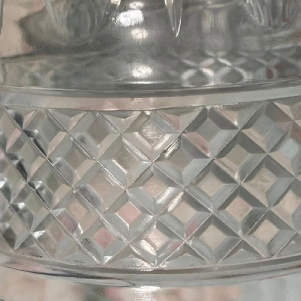 Vintage Diamond Cut Crystal Ice Bucket with Hammered Metal Handle